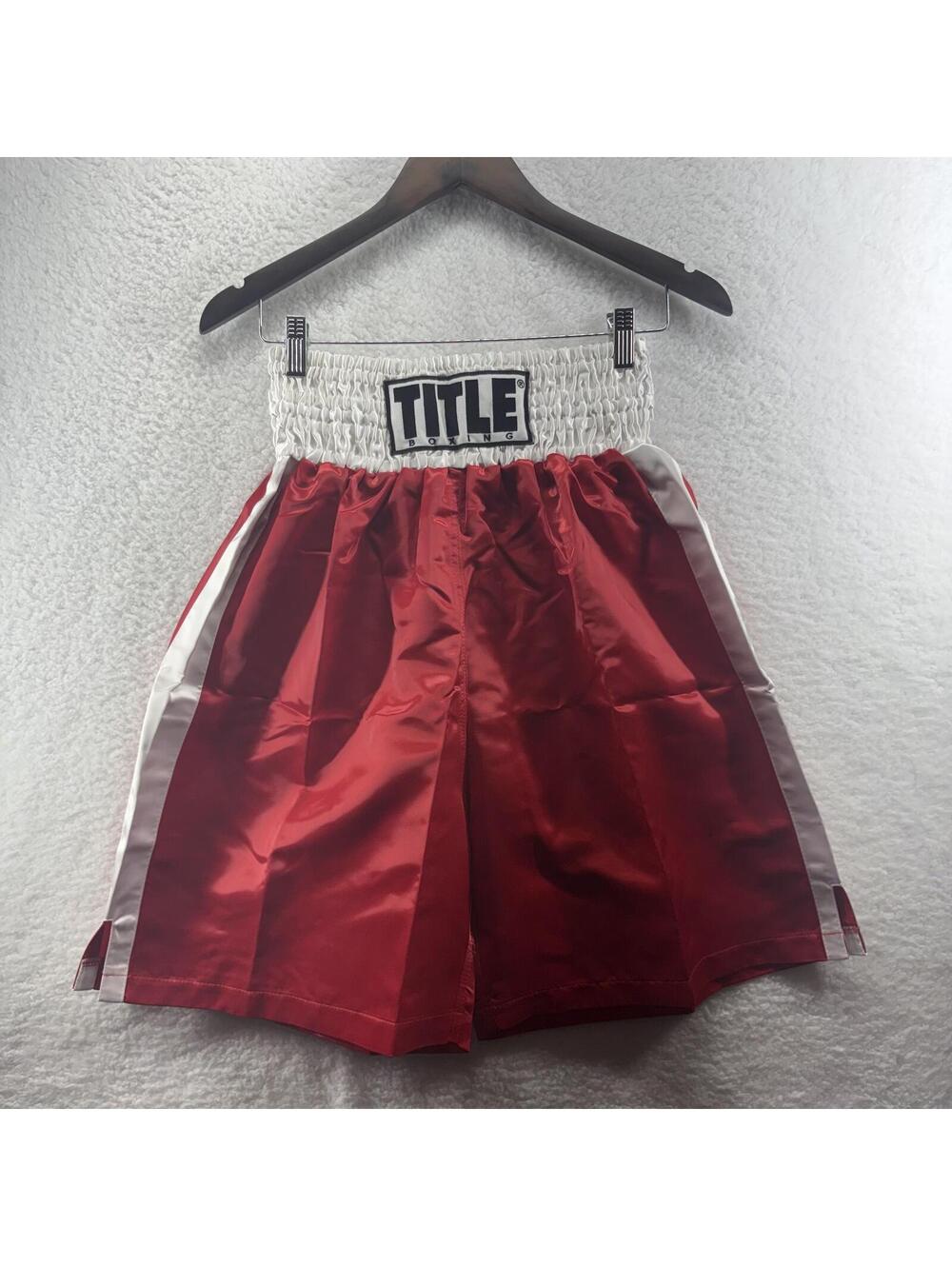 Title Boxing Shorts Shiny Satin Mens Large Vintage Style Red Kickboxing MMA NEW